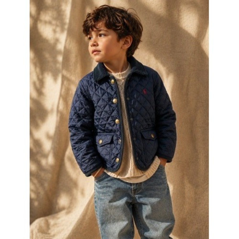 Polo Ralph Lauren Kids Navy Blue Quilted Barn Jacket Corduroy Trim Size S 7